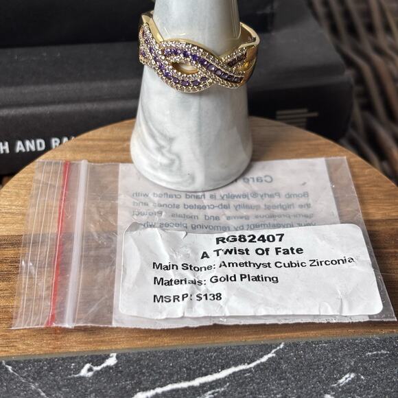 Bomb Party February 2025 RG82407 “A Twist Of Fate” Amethyst Yellow Gold Size 11 - Picture 2 of 5